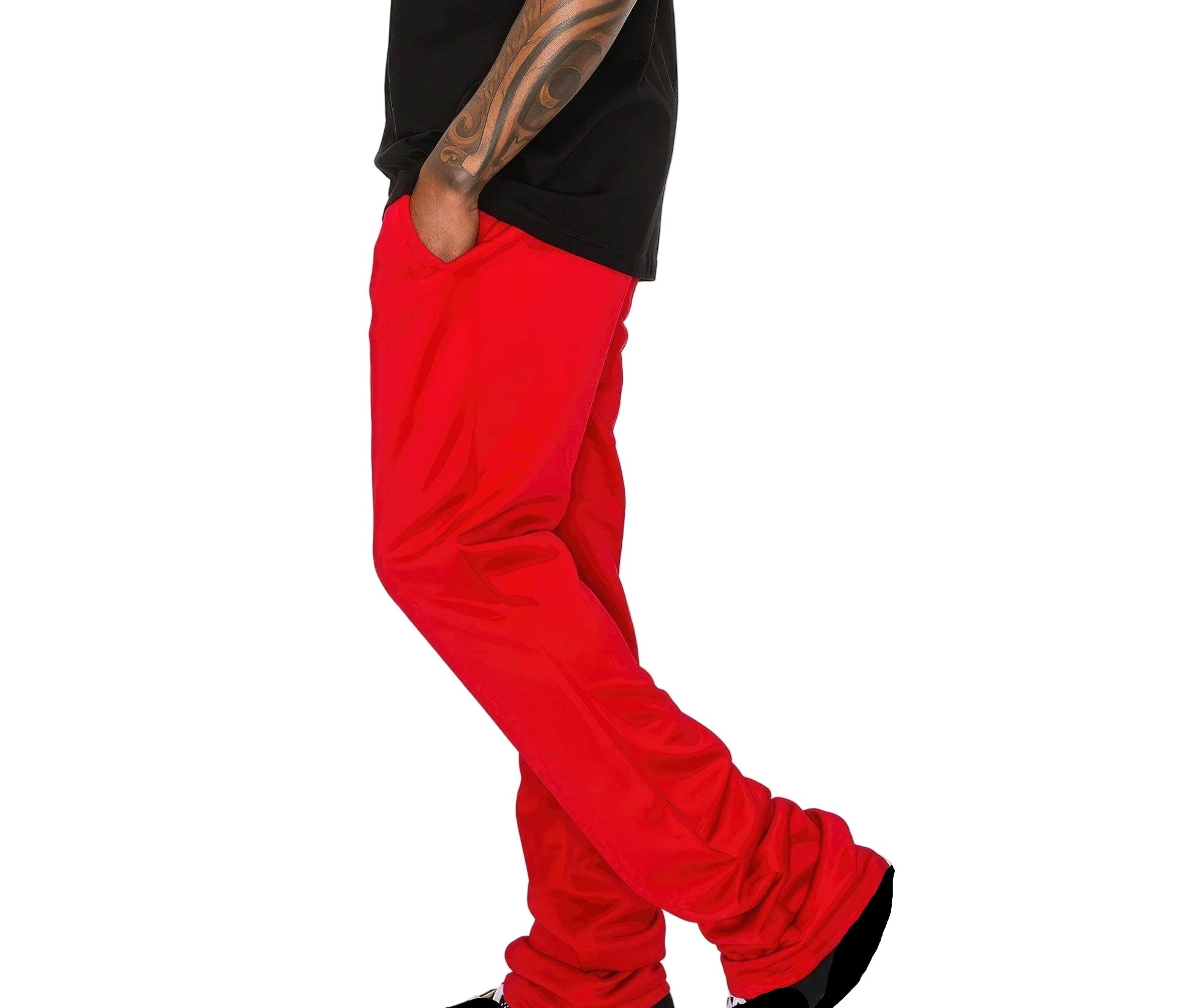 Men's red flare track pants by VacationGrabs, perfect for casual wear and athletic activities.