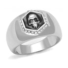 Silver rhinestone skull ring for men featuring a striking skull design and polished finish