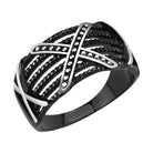 Stylish black rhinestone style rings for men with intricate woven design and polished accents