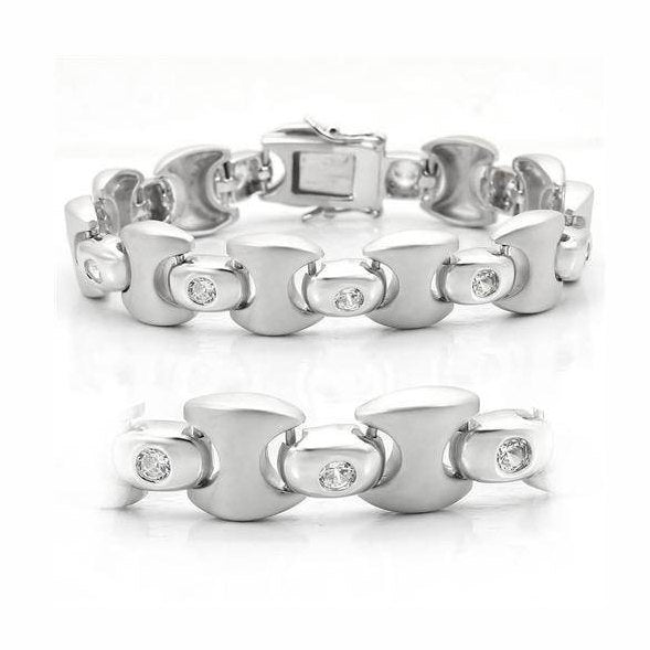 Stylish rhodium brass bracelet for women featuring sparkling stones and a secure clasp