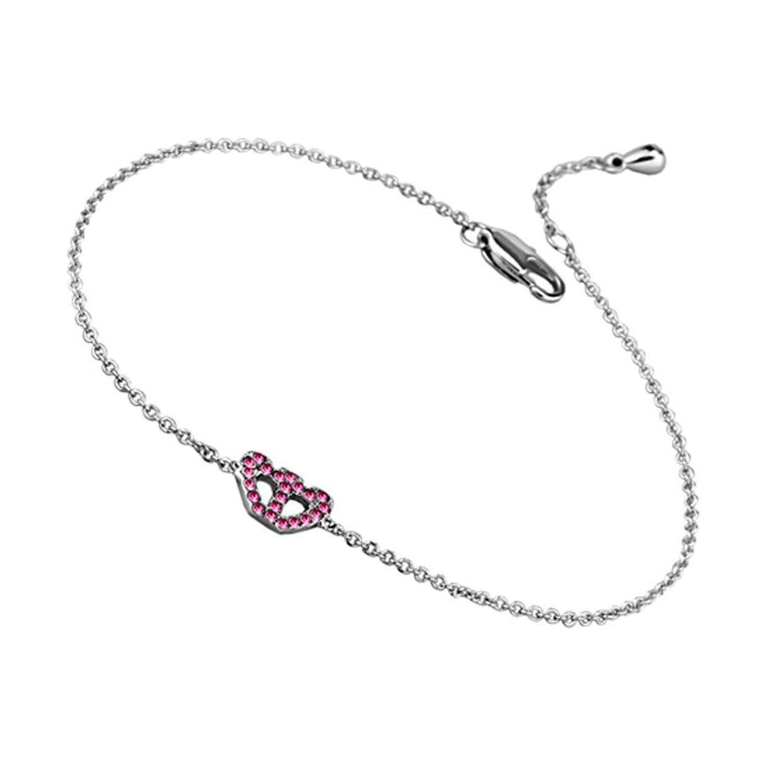 Rhodium brass butterfly bracelet with pink crystals for a stylish and elegant look