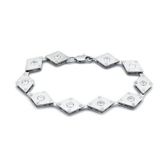 Rhodium brass geometric bracelet featuring sparkling crystals in a stylish design