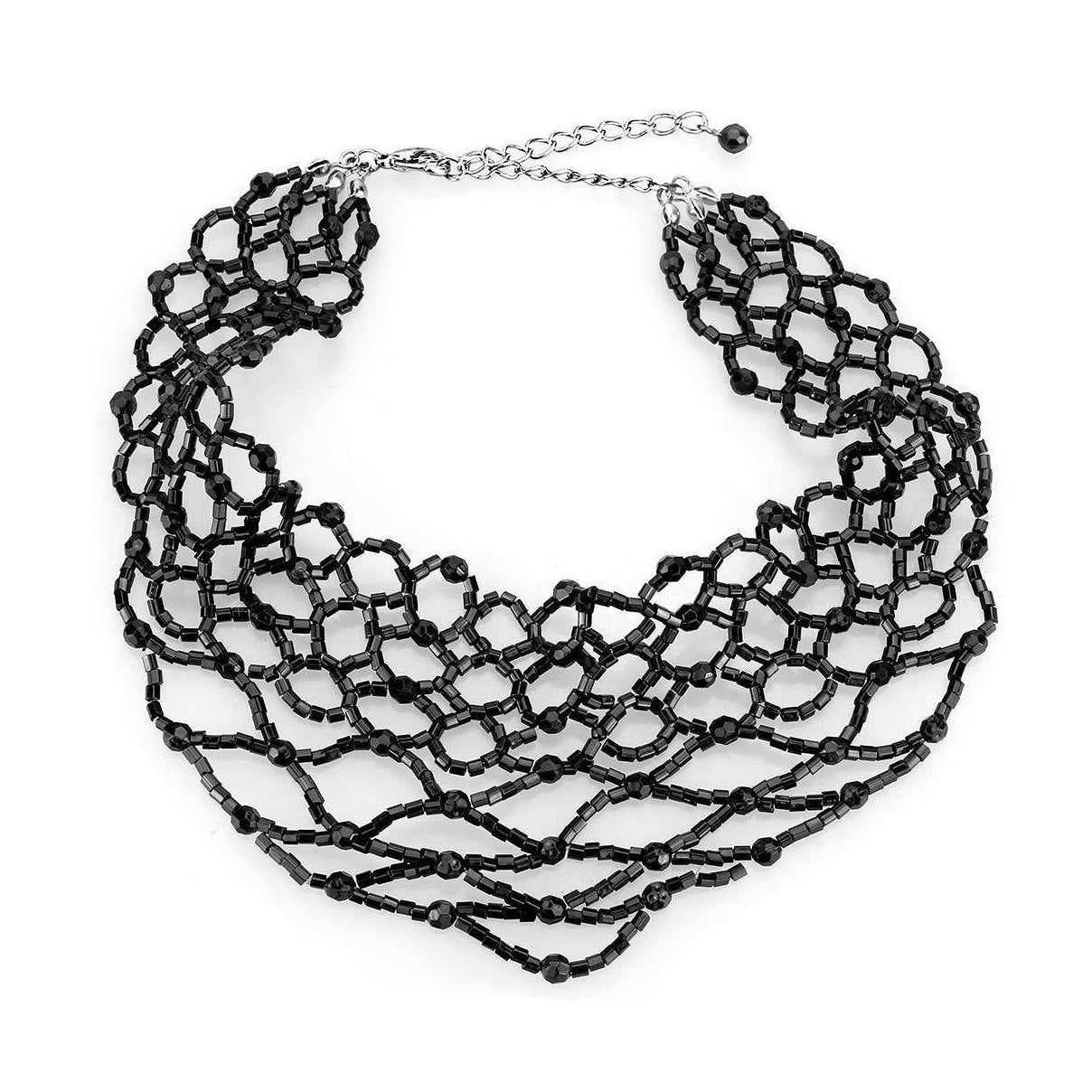Stylish rhodium brass necklace with intricate layered design perfect for elegant outfits