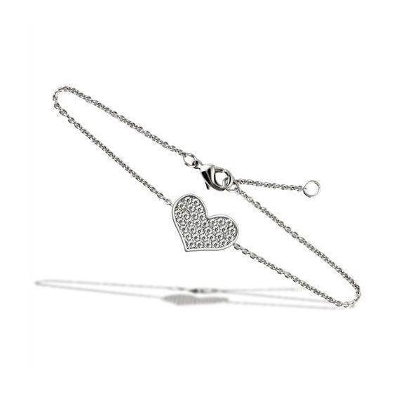 Rhodium heart bracelet for women with sparkling accents on a delicate chain