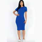 Ribbed Bodycon Midi Dress - Blue - VacationGrabs