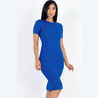 Ribbed Bodycon Midi Dress - Blue - VacationGrabs