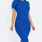 Ribbed Bodycon Midi Dress - Blue - VacationGrabs