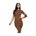 Women's Dresses Ribbed Bodycon Midi Dress - Brown