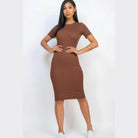 Women's Dresses Ribbed Bodycon Midi Dress - Brown