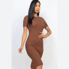 Women's Dresses Ribbed Bodycon Midi Dress - Brown