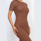 Women's Dresses Ribbed Bodycon Midi Dress - Brown