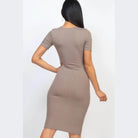 Ribbed Bodycon Midi Dress - Taupe - VacationGrabs