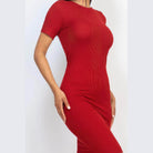 Women's Dresses Ribbed Bodycon Midi Dress - Wine