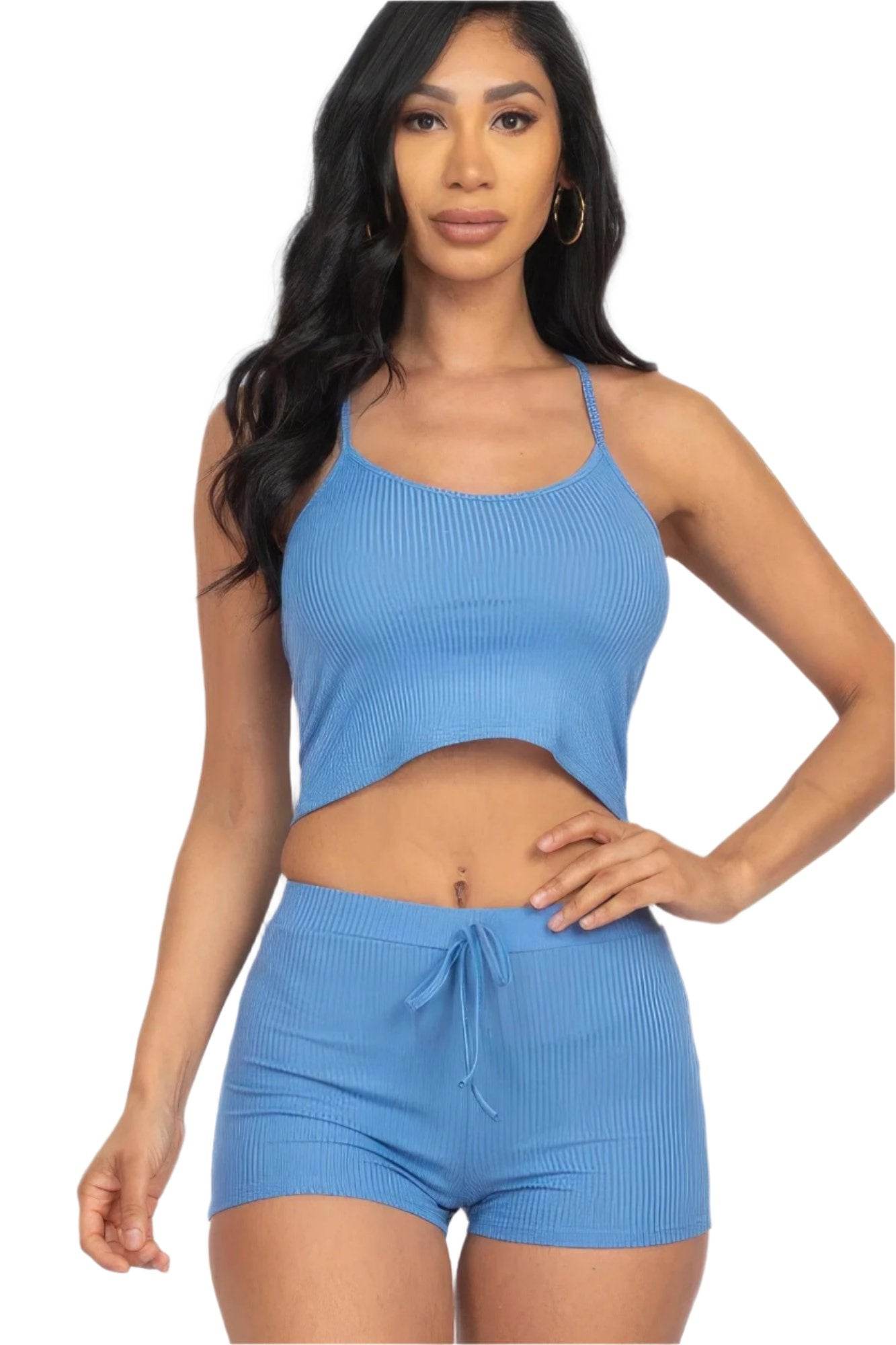 Ribbed Crop Cami Top & Shorts Set - VacationGrabs