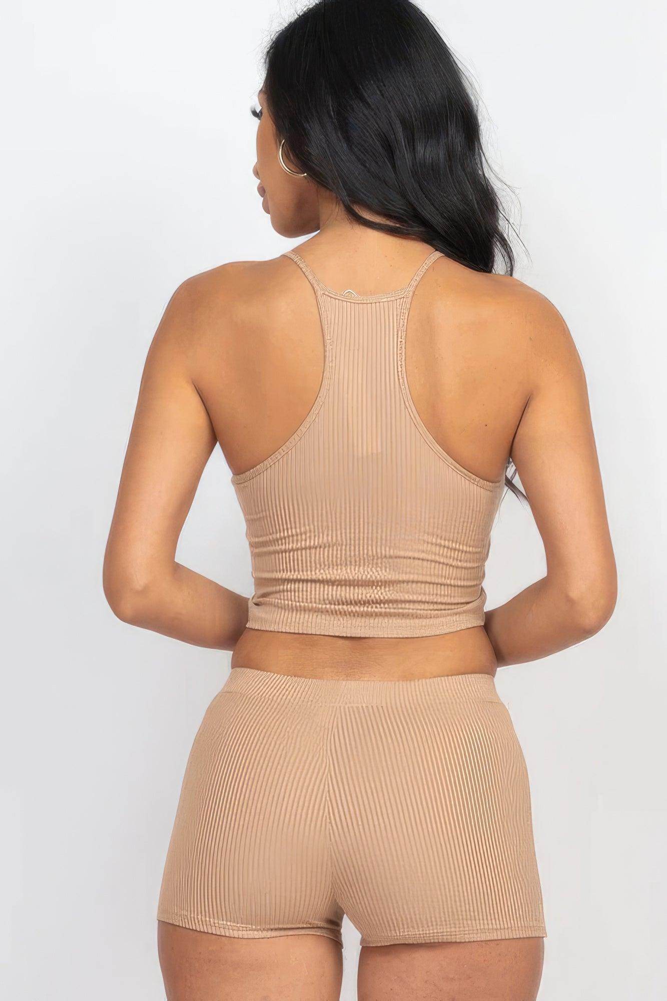 Ribbed Crop Cami Top & Shorts Set - VacationGrabs
