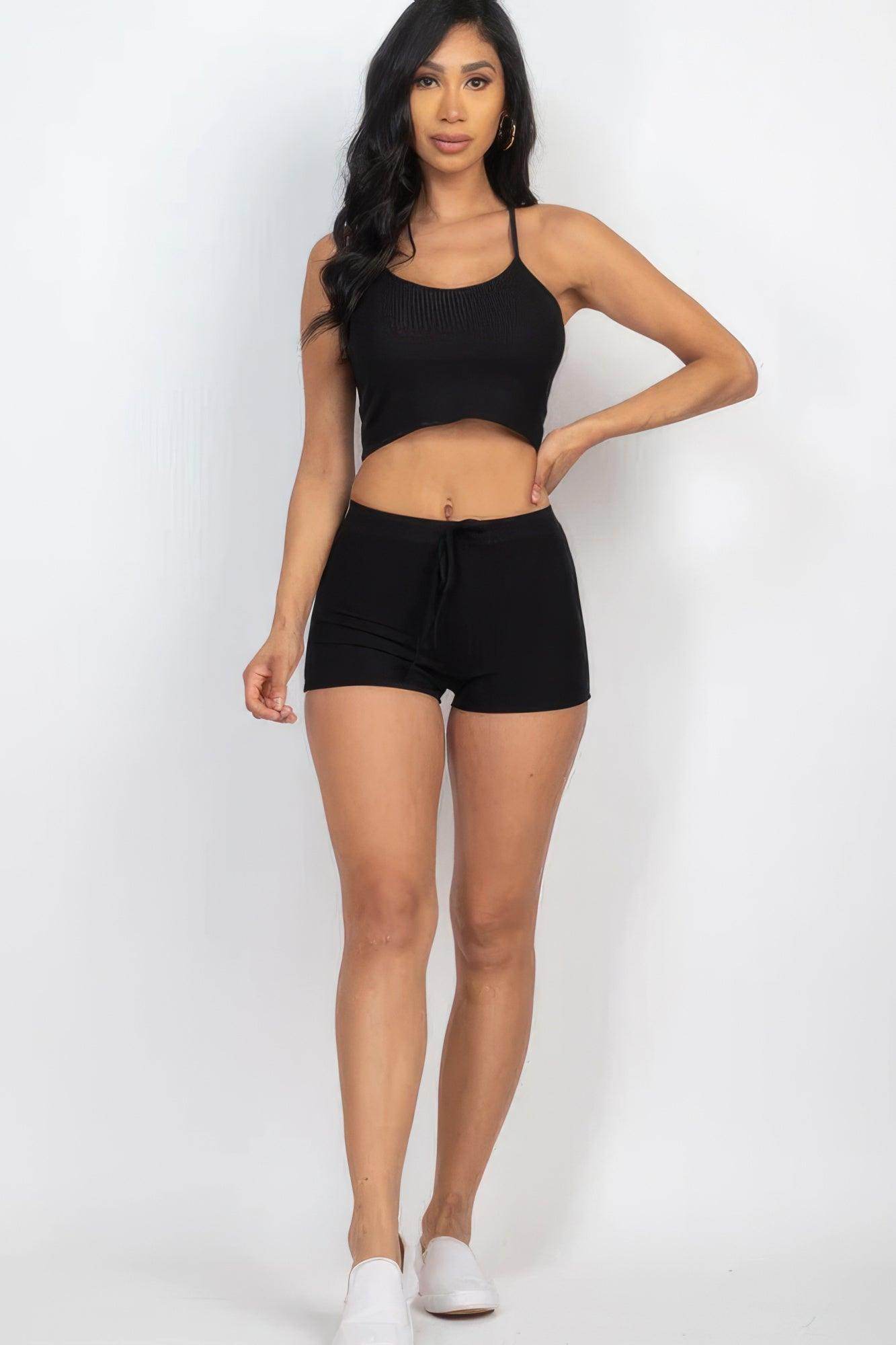 Ribbed Crop Cami Top & Shorts Set - VacationGrabs