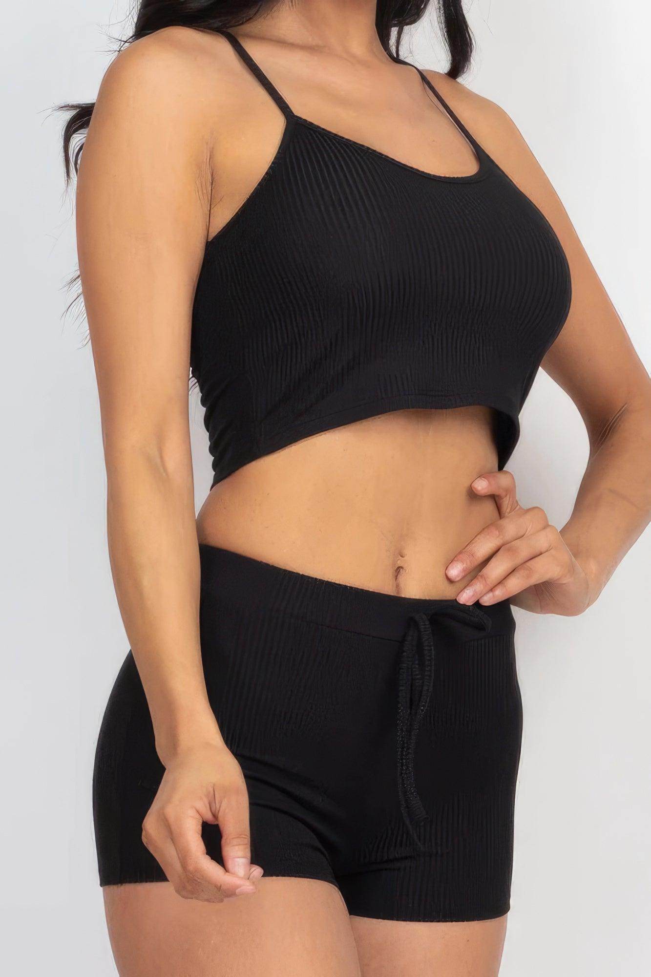 Ribbed Crop Cami Top & Shorts Set - VacationGrabs