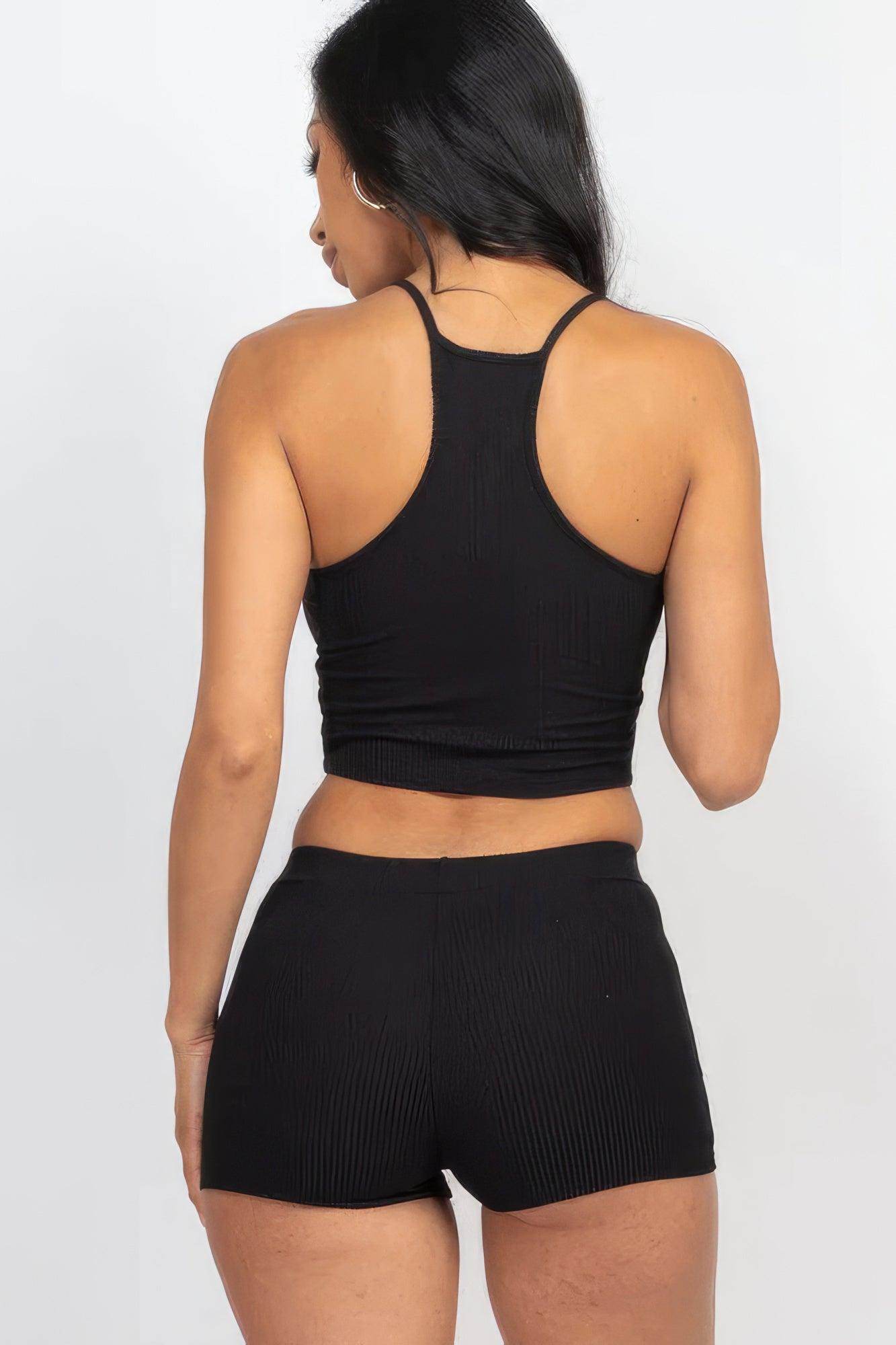 Ribbed Crop Cami Top & Shorts Set - VacationGrabs