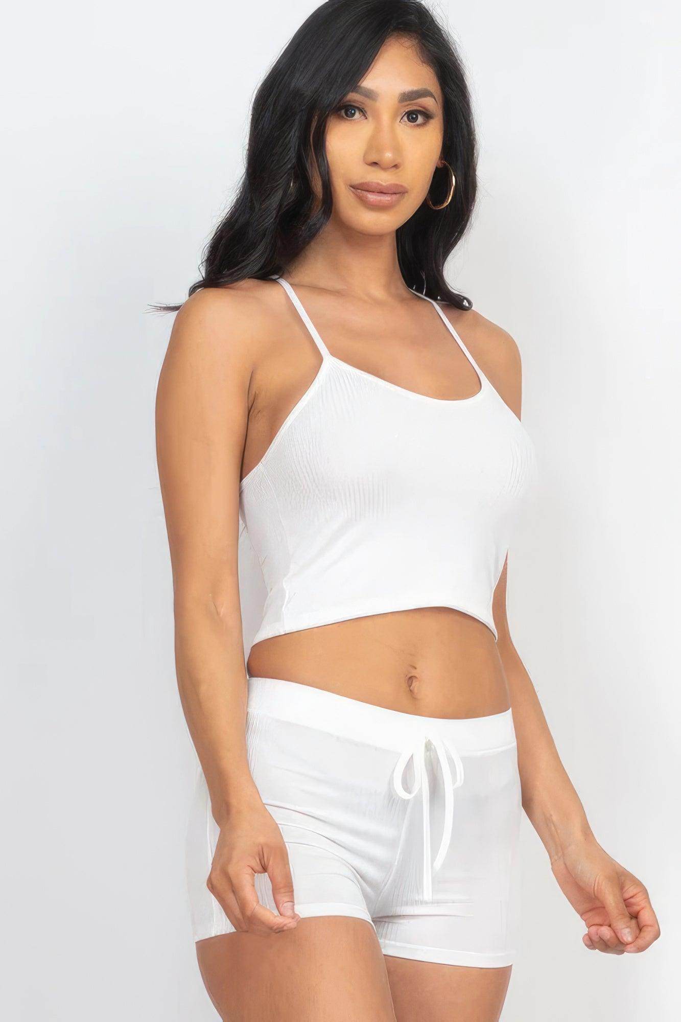 Ribbed Crop Cami Top & Shorts Set - VacationGrabs