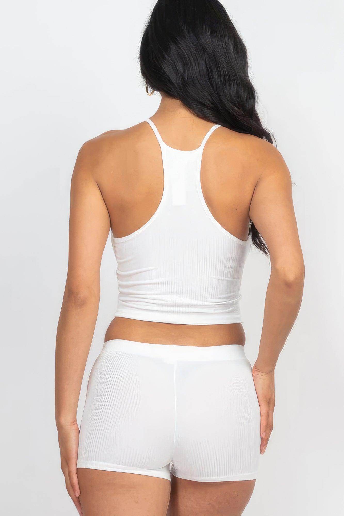 Ribbed Crop Cami Top & Shorts Set - VacationGrabs