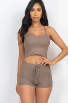 Ribbed Crop Cami Top & Shorts Set - VacationGrabs
