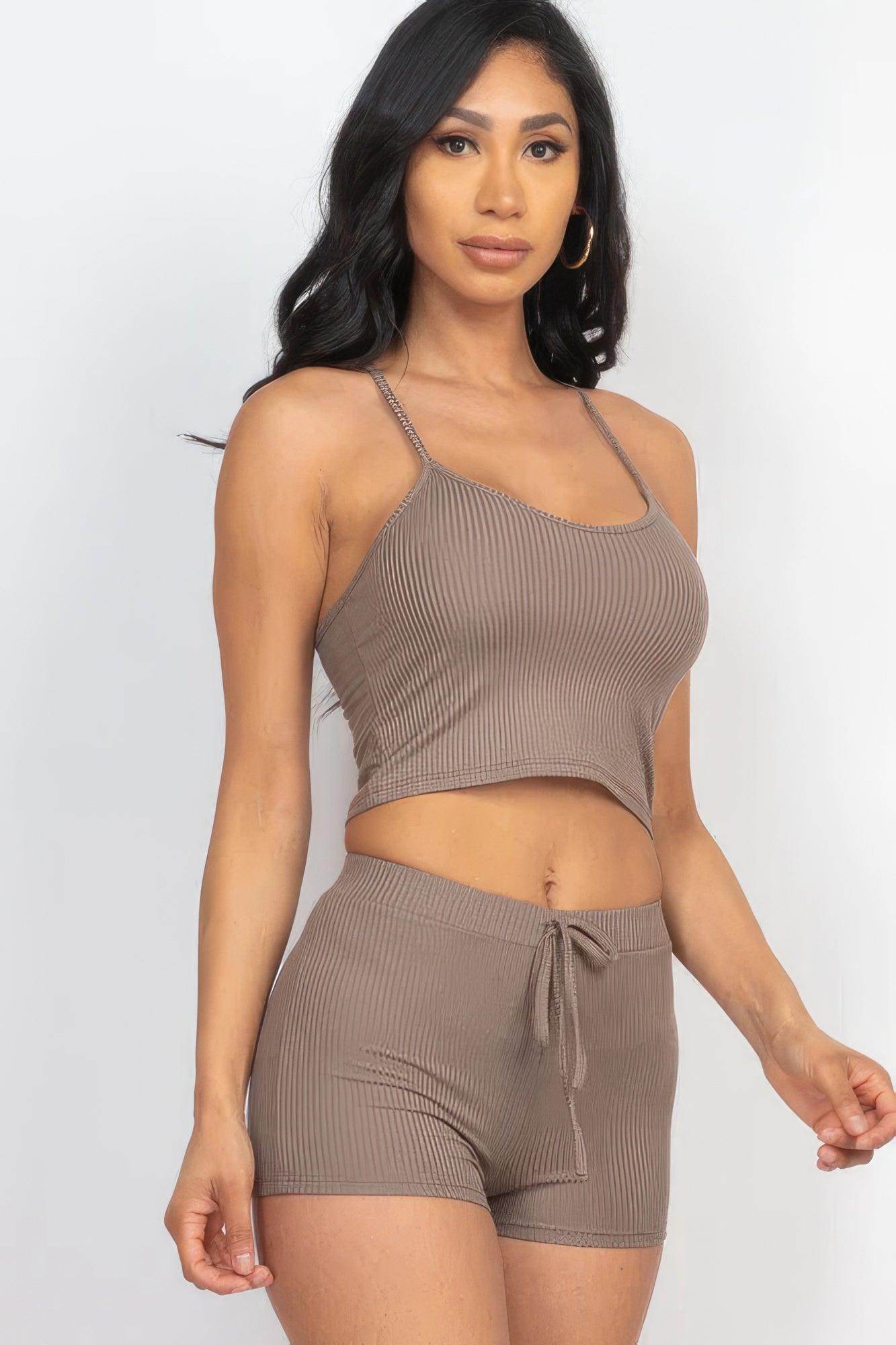 Ribbed Crop Cami Top & Shorts Set - VacationGrabs