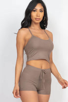 Ribbed Crop Cami Top & Shorts Set - VacationGrabs