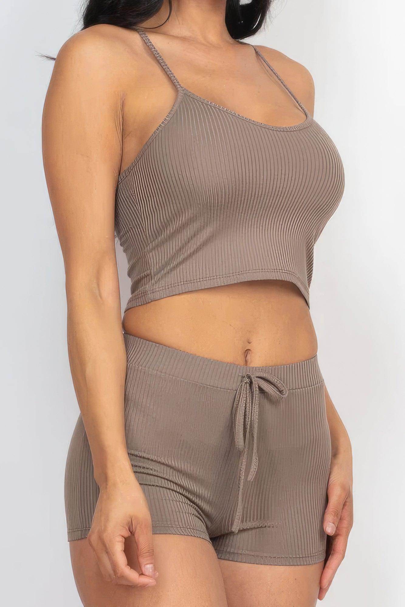Ribbed Crop Cami Top & Shorts Set - VacationGrabs