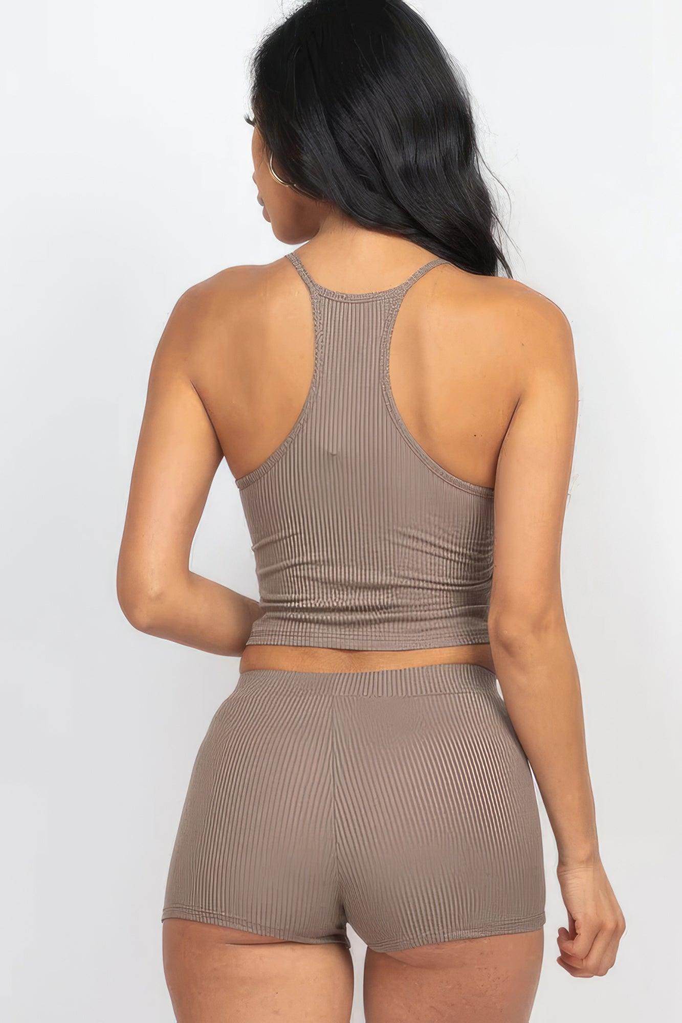 Ribbed Crop Cami Top & Shorts Set - VacationGrabs