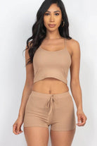 Ribbed Crop Cami Top & Shorts Set - VacationGrabs