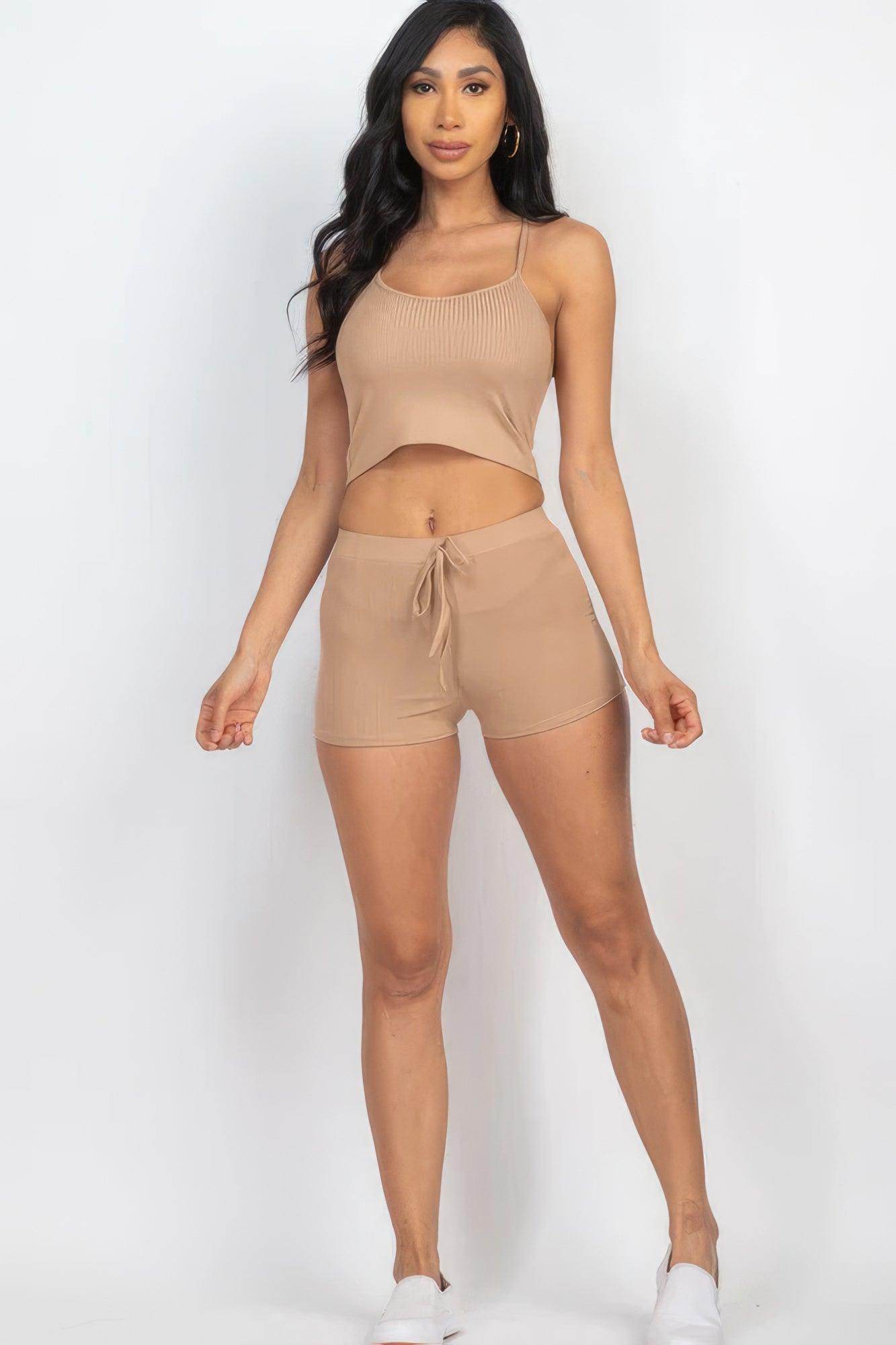 Ribbed Crop Cami Top & Shorts Set - VacationGrabs