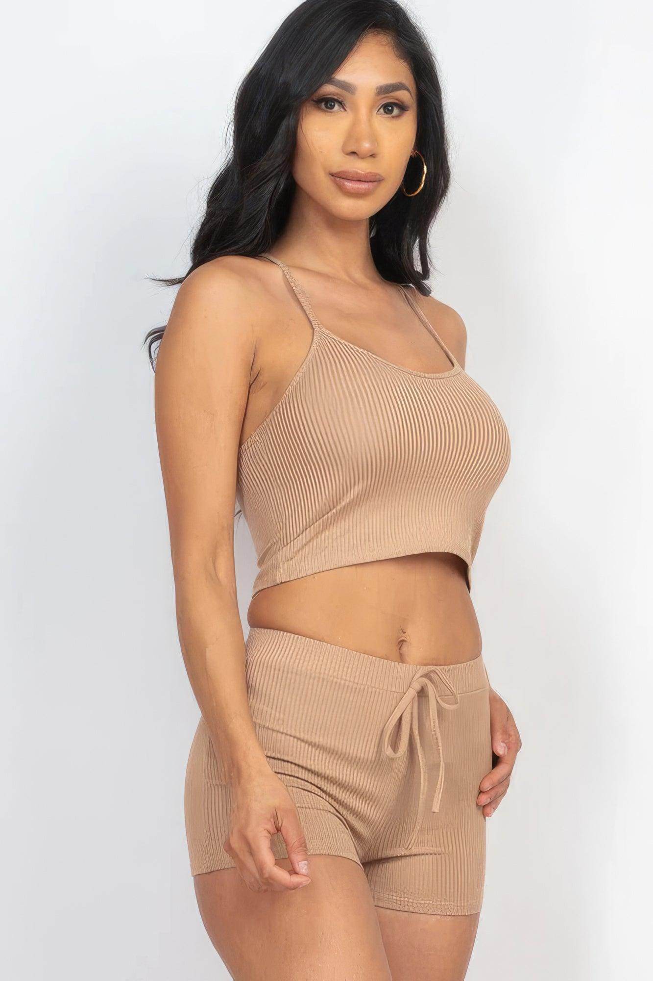 Ribbed Crop Cami Top & Shorts Set - VacationGrabs