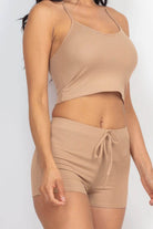 Ribbed Crop Cami Top & Shorts Set - VacationGrabs