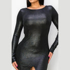 Ribbed Knit Metallic Backless Midi Dress in Black - VacationGrabs