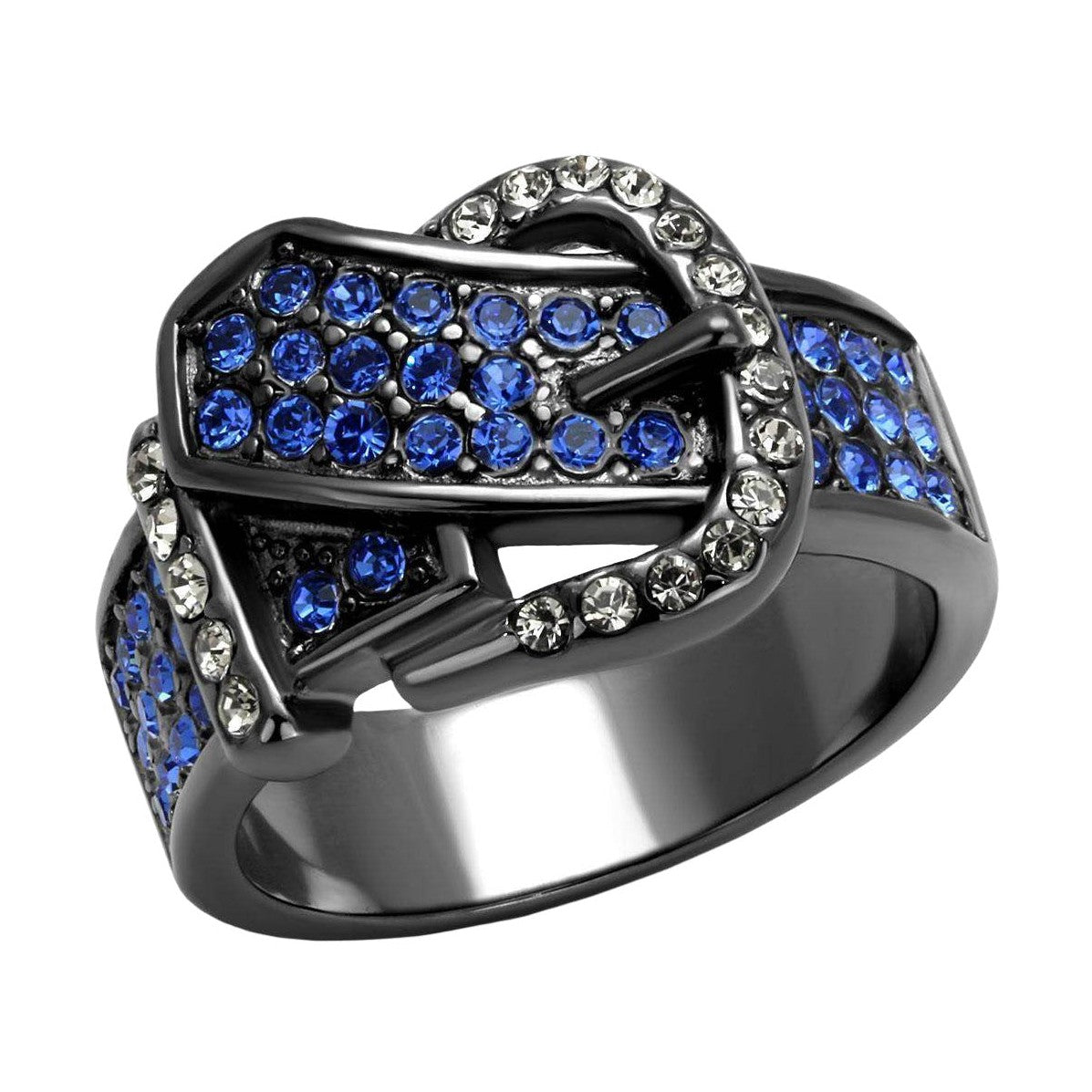 VacationGrabs royal belt style ring adorned with blue and clear crystals for a stylish look
