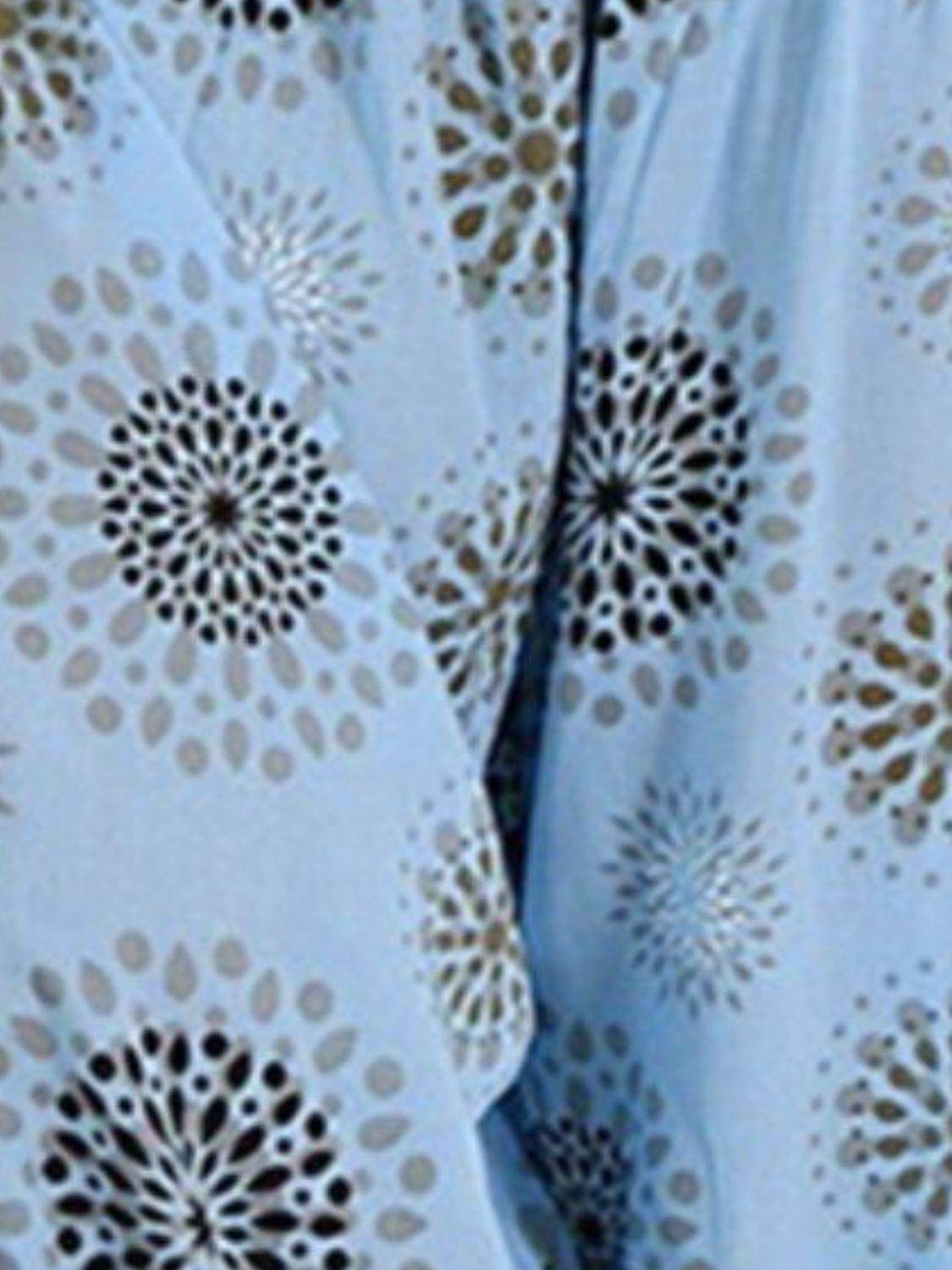 Light blue women's ruched full size pants with decorative floral print design for stylish comfort