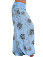 Trendsi ruched full size pants in light blue with stylish floral pattern for women
