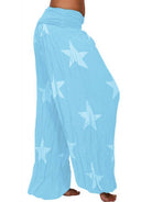 Trendsi ruched full size pants in light blue with star print for stylish comfort