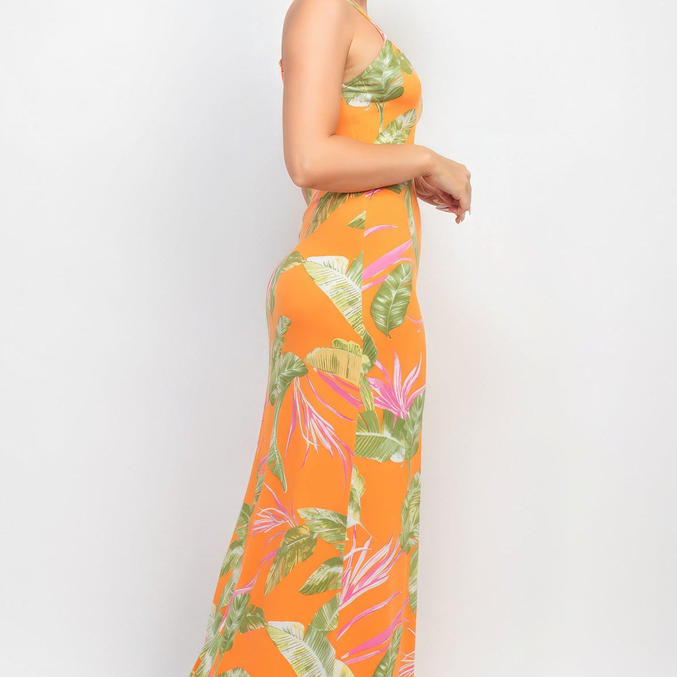 Women's Dresses Scoop Tropical Print Maxi Dress - Orange