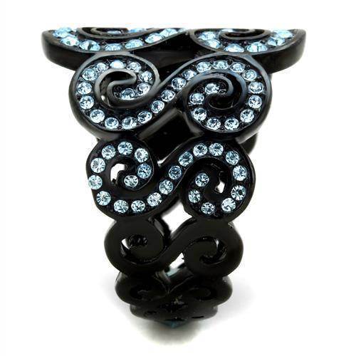 Stylish black ring adorned with sea blue crystal ring for a unique fashion statement