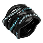Elegant black ring with sea blue crystal accents, perfect for stylish women jewelry