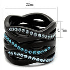 Black wave design sea blue crystal ring with sparkling stones and stylish dimensions