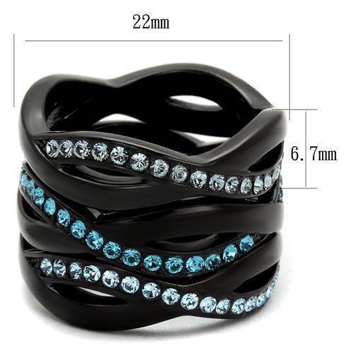Black wave design sea blue crystal ring with sparkling stones and stylish dimensions