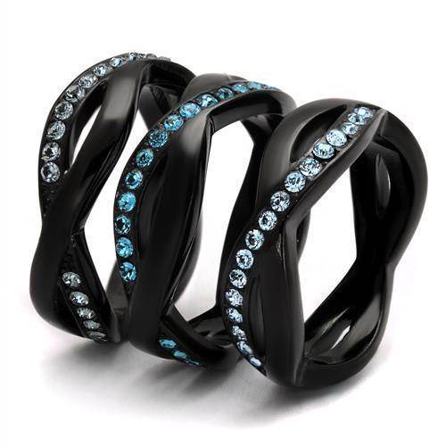 Elegant black rings featuring sea blue crystal ring accents for a stylish look