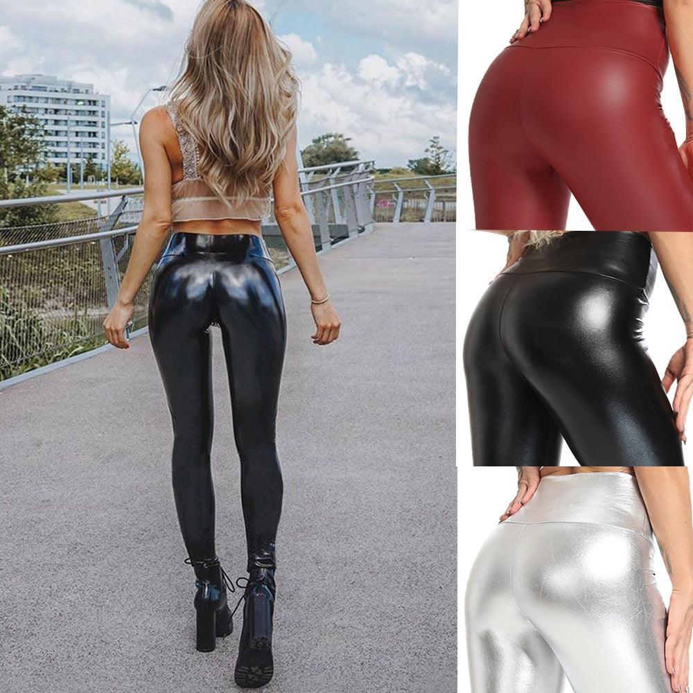 1*Sexy Faux Leather Patent Look Leggings Stretch Women's Pants Wetlook  Leggings