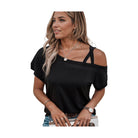Trendsi women's short sleeve summer top in black featuring an off-shoulder design