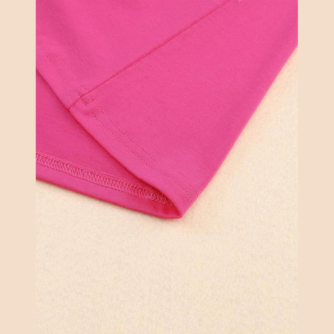 Trendsi Short Sleeve Summer Top in vibrant pink fabric showing the hem and sleeve detail