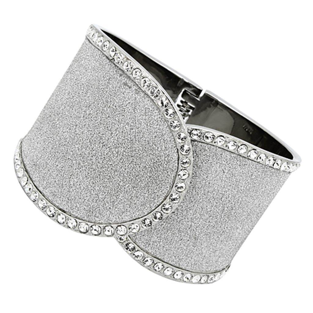 Silver glitter wide bangle bracelet featuring rhinestone accents for a stylish look