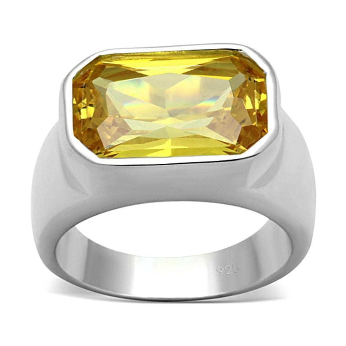 Stylish silver travel rings for women featuring a large yellow gemstone centerpiece