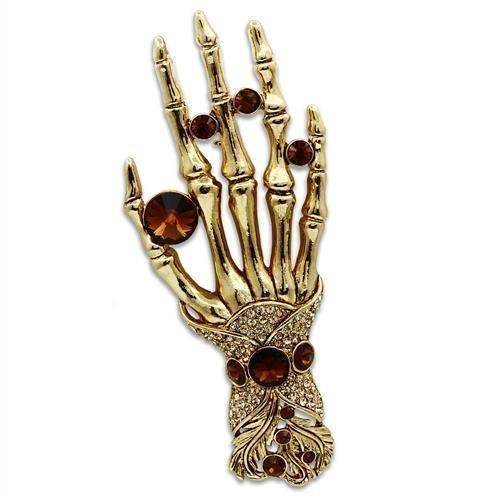 Skeleton hand brooch jewelry with amber stones and intricate detailing for stylish accessories